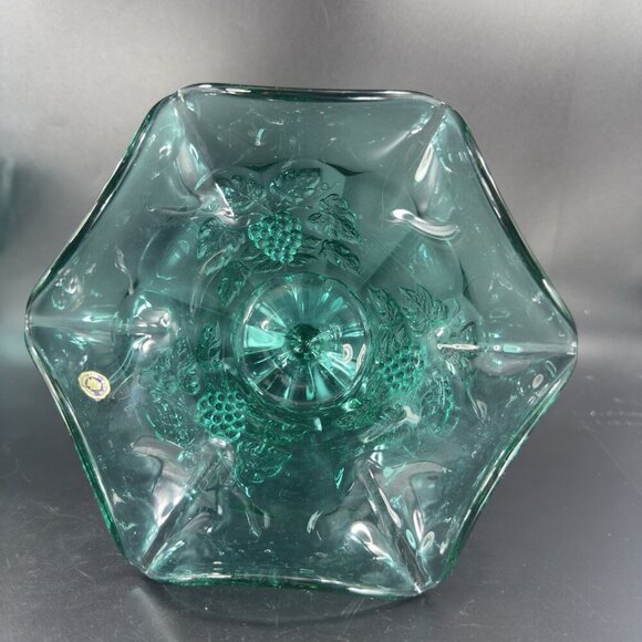 Westmoreland Laurel Green Paneled Grape Pedestal Compote Bowl Dish W Sticker VTG - Picture 8 of 14